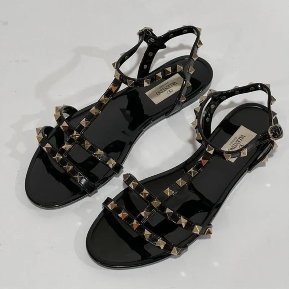 Valentino Garavani Rockstud Flat Sandals - Black - Size 39 - Picture 9 of 14